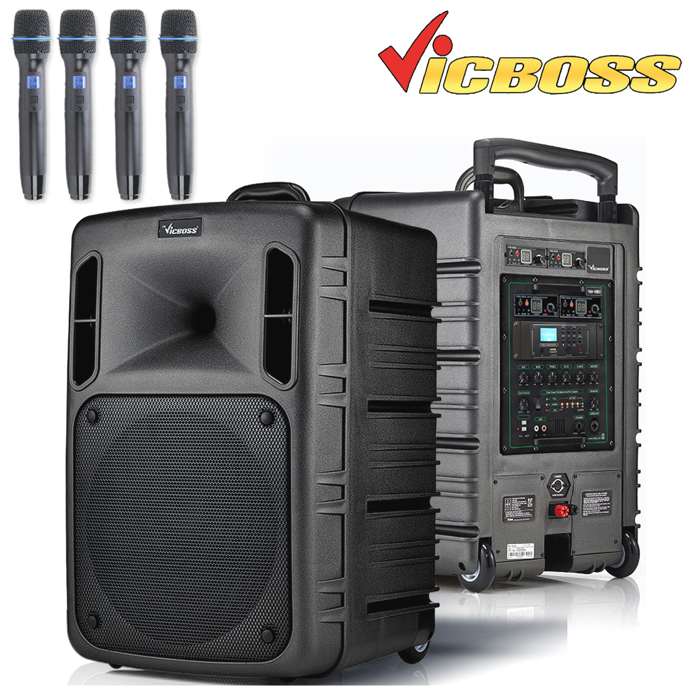 VICBOSS PWA-VN1004 PWA-VN1004 빅보스 충전식 앰프 500W, 블루투스, USB, SD, 녹음, 4채널 무선 마이크, 선거, 집회, 버스킹 등