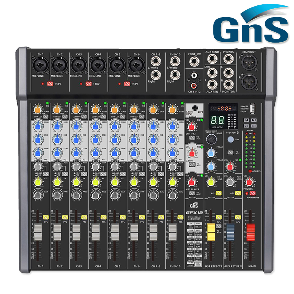 GNS GFX12 GFX12 지앤에스 12채널 오디오 믹서, USB, 블루투스, 녹음, 이펙터 내장